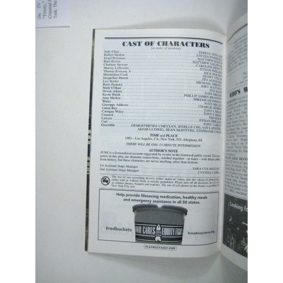 Junk Playbill Opening Night November 2017 Stephen Pasquale Stephanie Umoh NYC - Picture 5 of 8